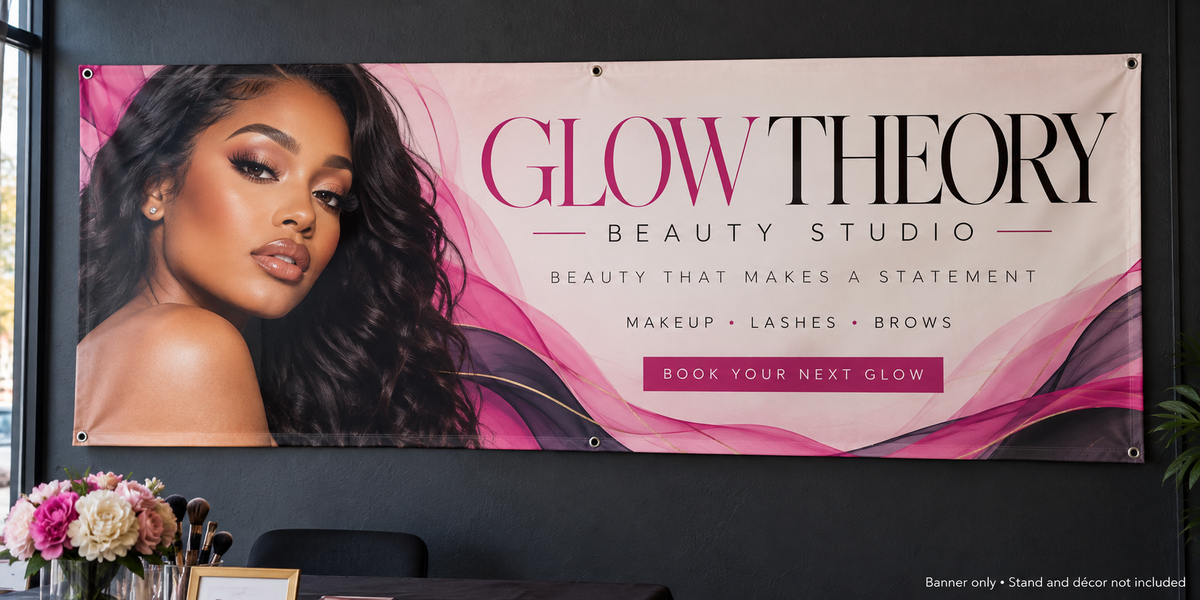 Pink and charcoal horizontal beauty business banner; banner only