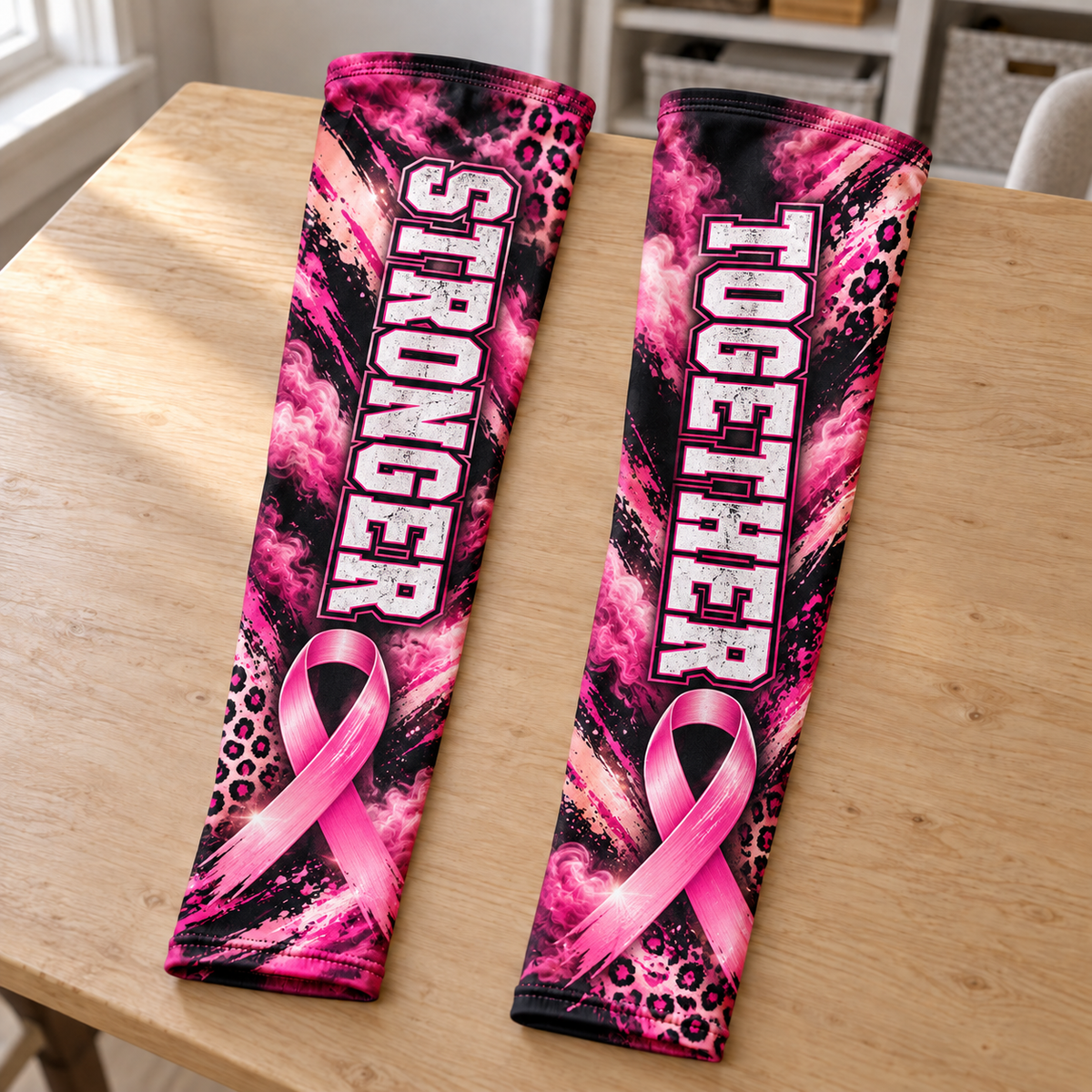 Black and pink breast cancer awareness sleeve pair