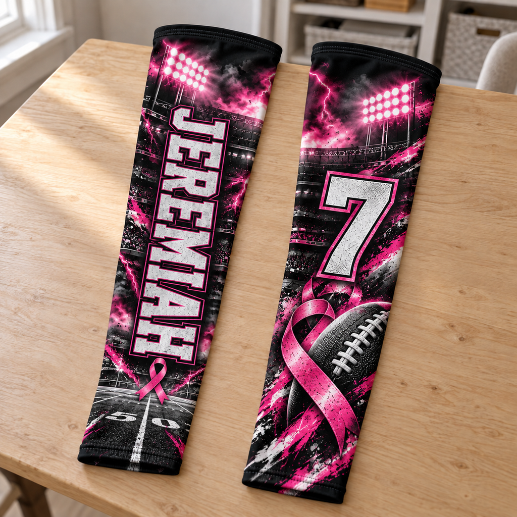 Personalized football breast cancer awareness sleeve pair