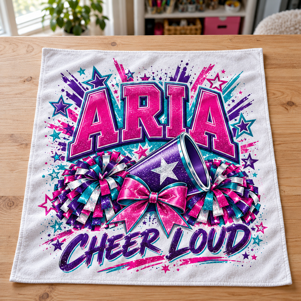 Personalized Aria Cheer Loud towel design on a white background — design preview