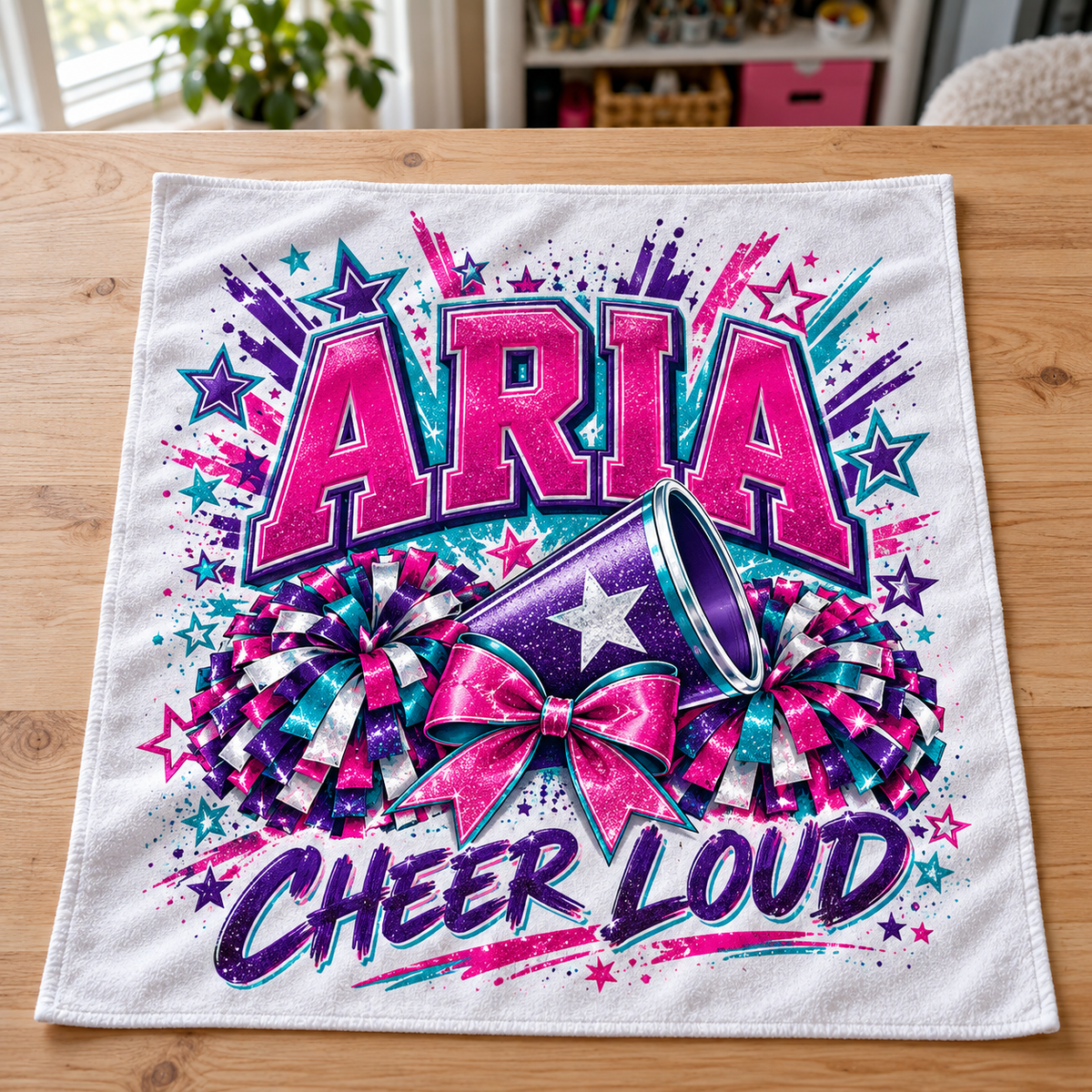 Personalized Aria Cheer Loud towel design on a white background — design preview